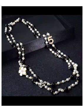 NWT LONG SIMULATED PEARL DOUBLE LAYER PENDANT LONG NECKLACE PARTY JEWELRY